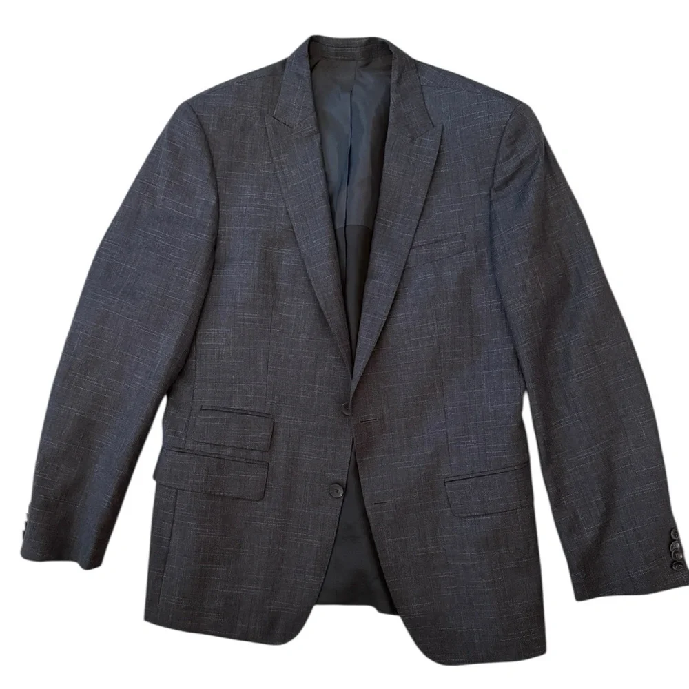 Hugo Boss Gray Black Textured Wool Silk Blazer 38R Mens Sport Coat